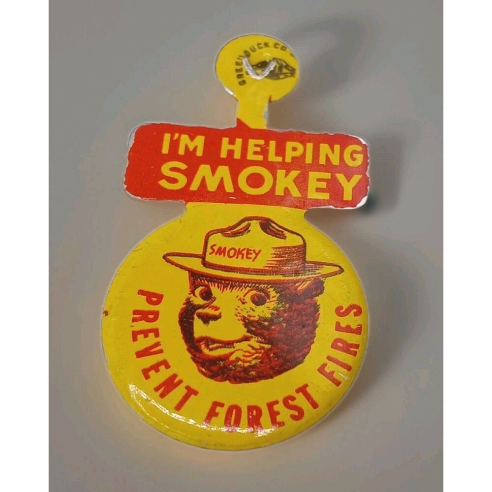 Vintage Smokey The Bear "I'm Helping Smokey Prevent Forest Fires" Fold Over Pin